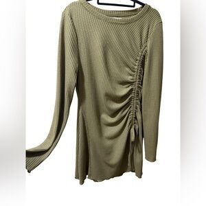 ASOS Olive Green Waffle Knit Ruched Mini Dress